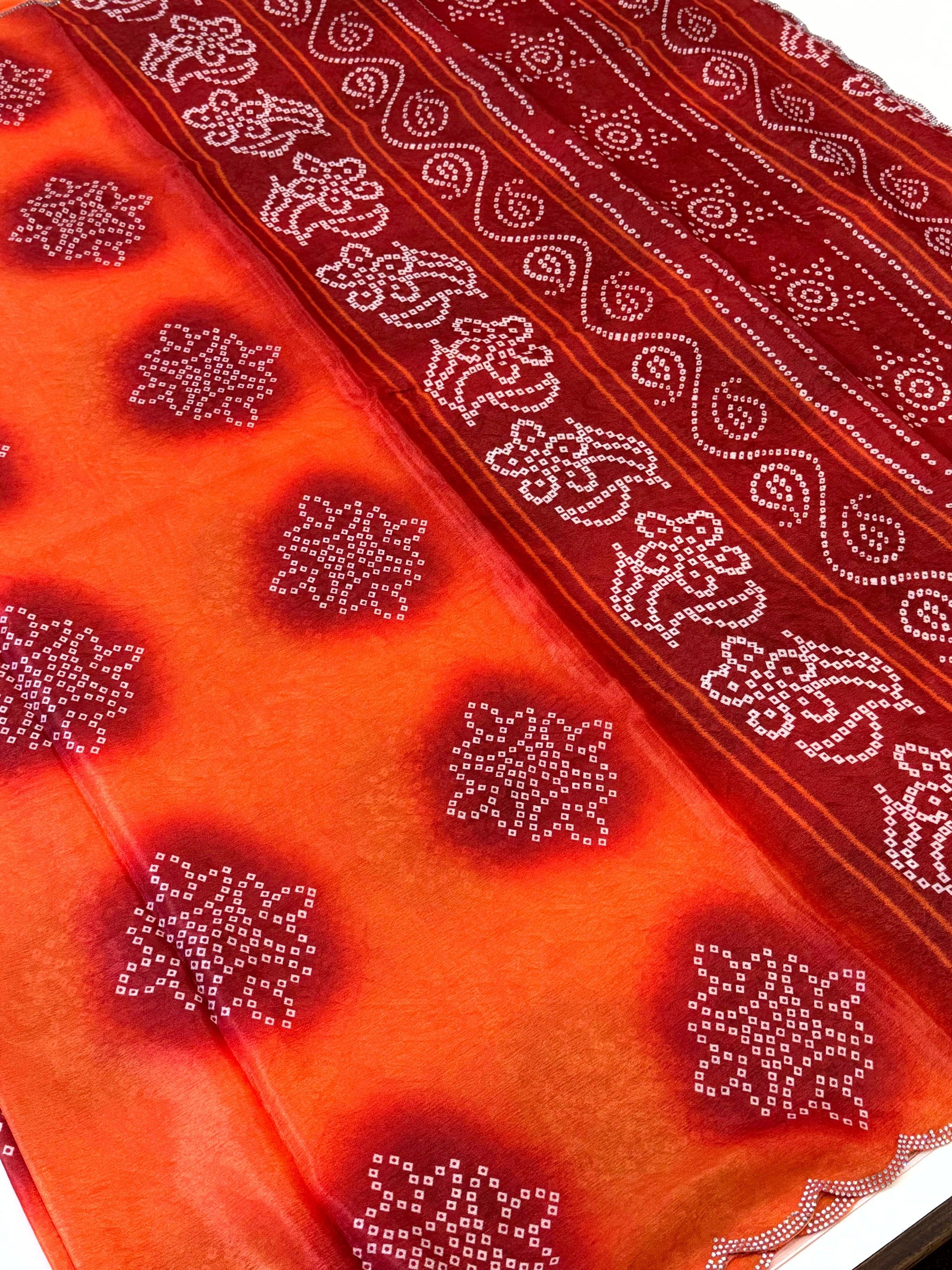 Vibrant Chiffon Bandhej Print Saree