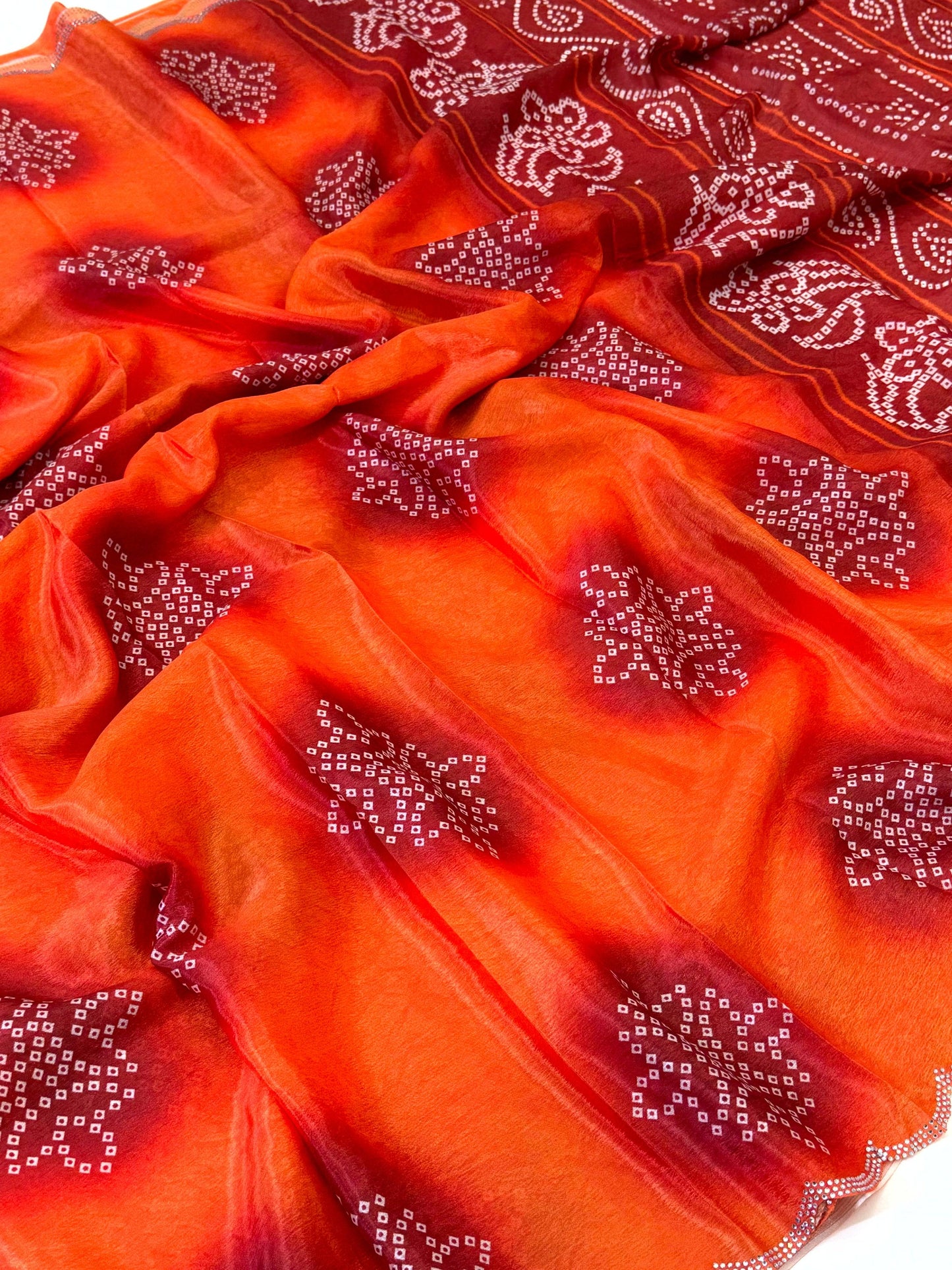 Vibrant Chiffon Bandhej Print Saree