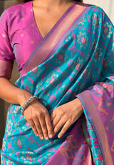 Sky Blue Soft Silk Zari Woven Patola Saree with Contrast Weaves