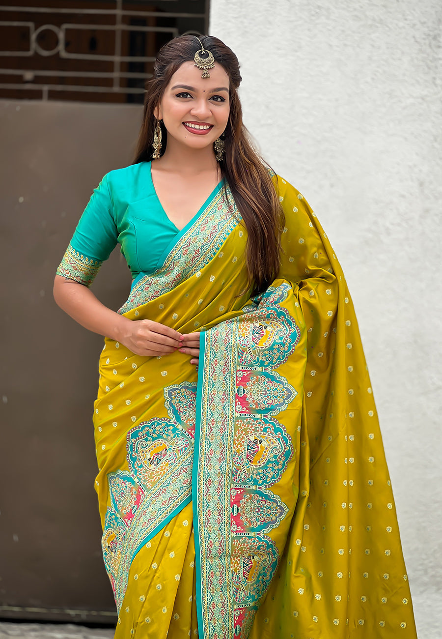 Mehendi green pashmina darbari silk zari woven saree
