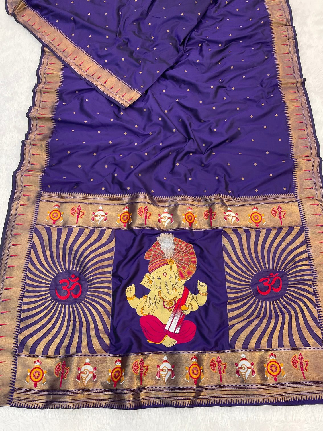 Violet zari woven ganpati god paithani silk saree