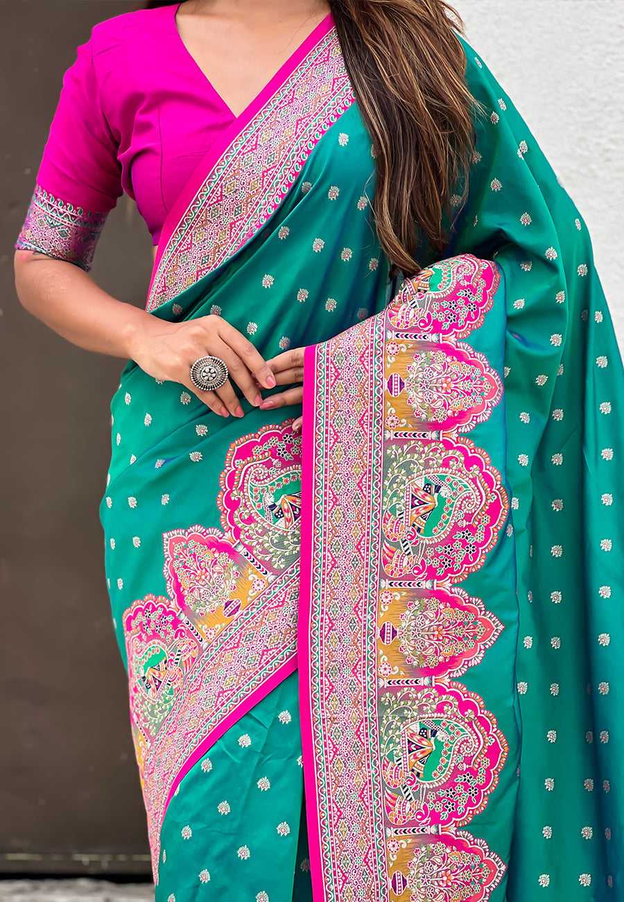 Green pashmina darbari silk zari woven saree