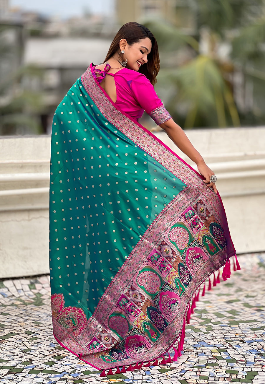 Green pashmina darbari silk zari woven saree