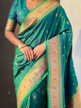 Green Peacock Paithani Zari Woven Saree