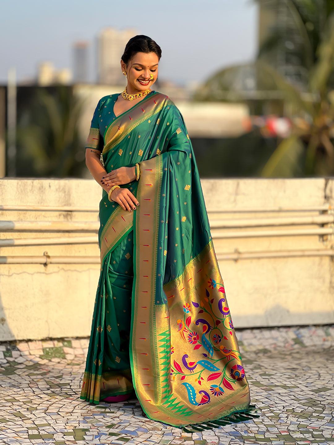 Green Peacock Paithani Zari Woven Saree