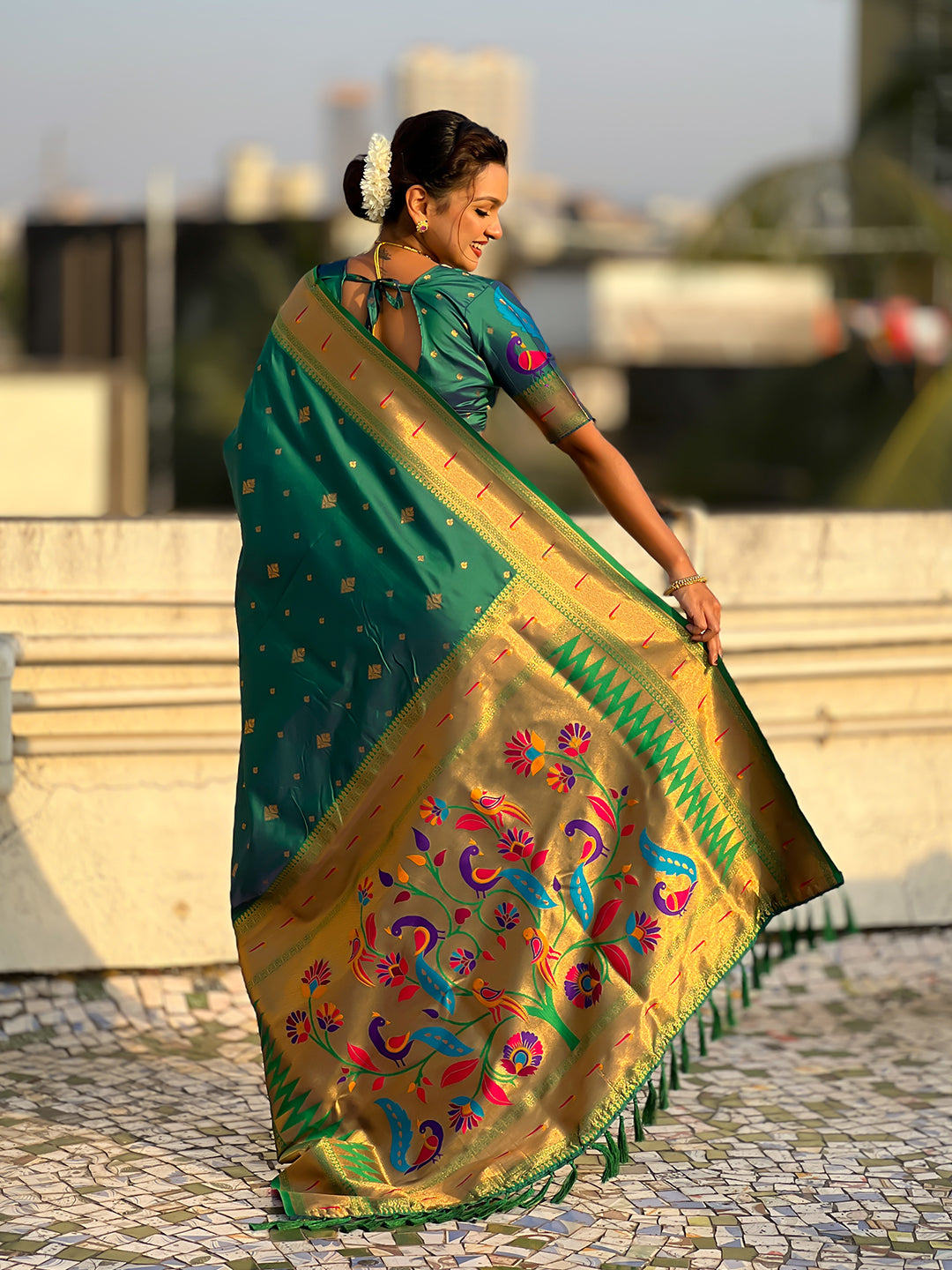 Green Peacock Paithani Zari Woven Saree