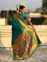 Green Peacock Paithani Zari Woven Saree