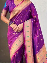 Purple Peacock Paithani Zari Woven Saree