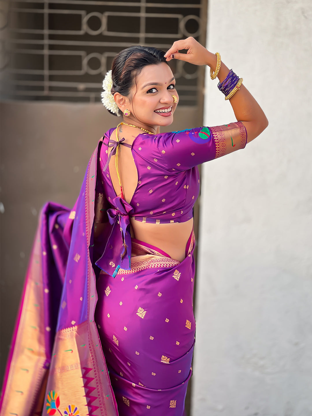 Purple Peacock Paithani Zari Woven Saree