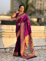 Purple Peacock Paithani Zari Woven Saree