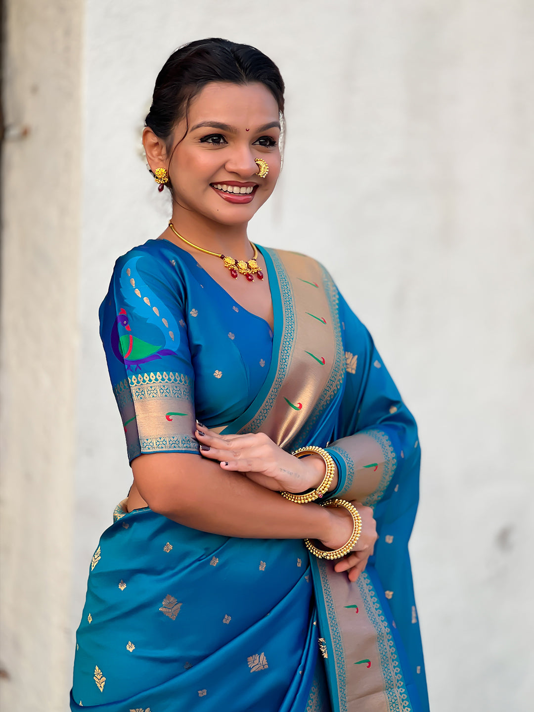 Blue Peacock Paithani Zari Woven Saree