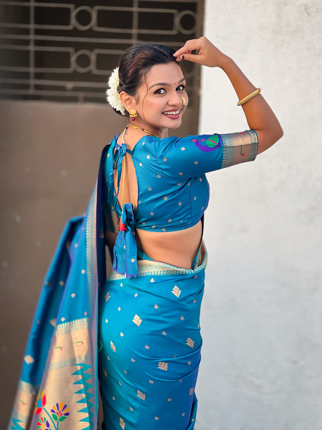Blue Peacock Paithani Zari Woven Saree