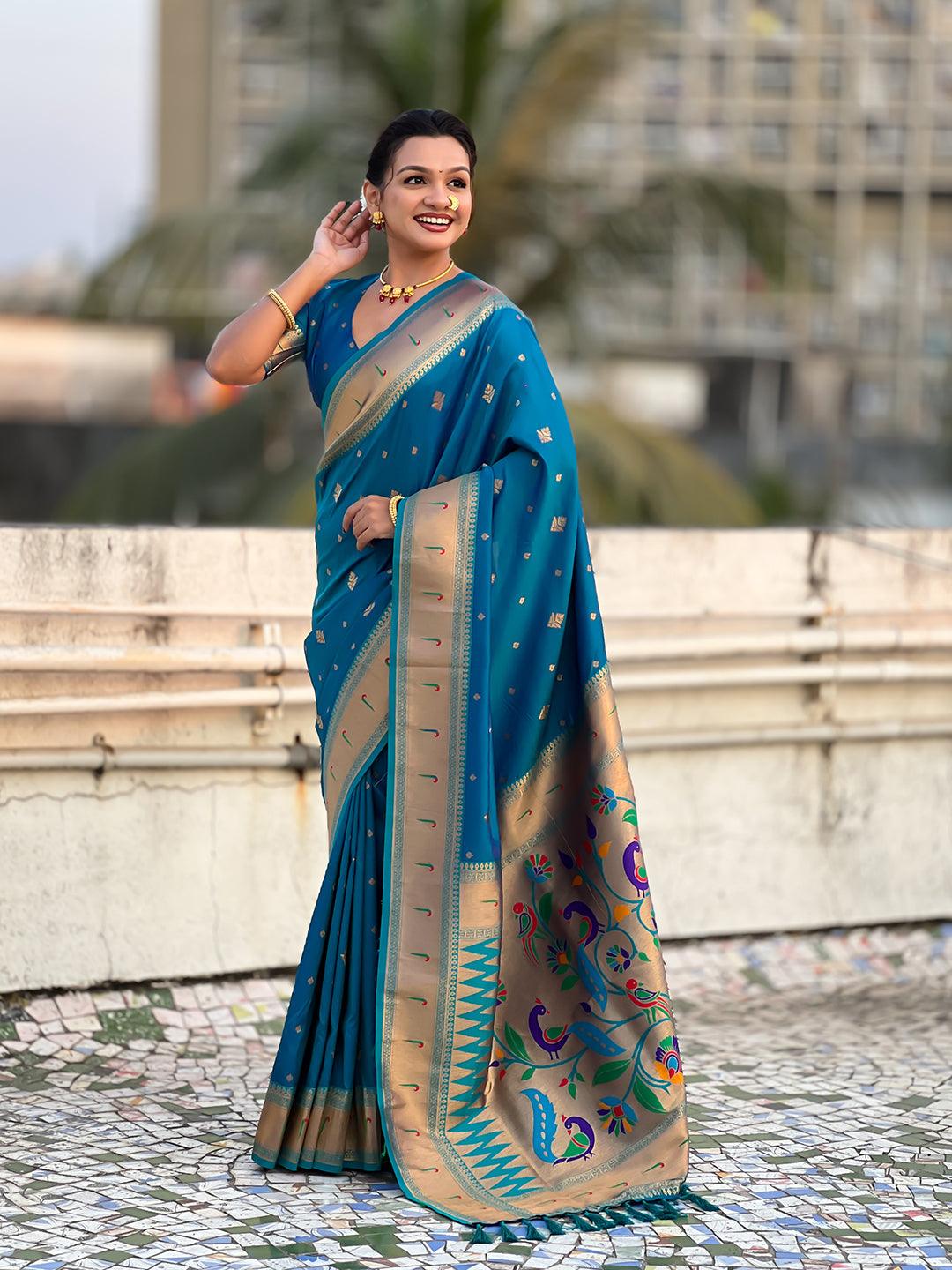 Blue Peacock Paithani Zari Woven Saree