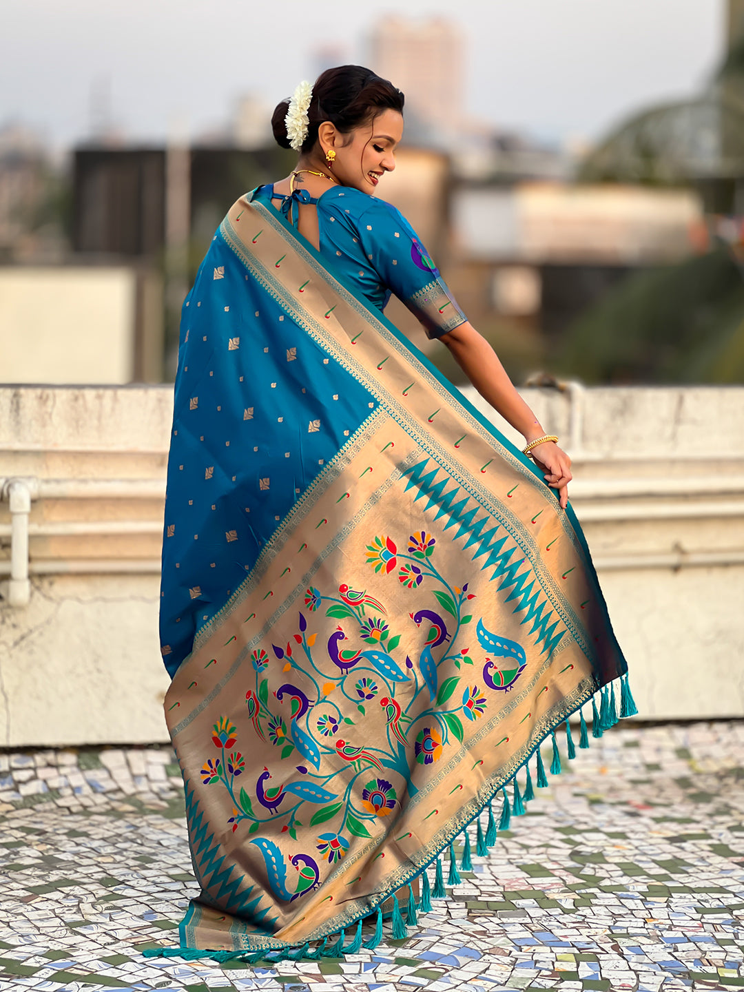 Blue Peacock Paithani Zari Woven Saree