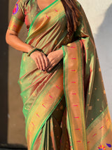 Mehendi Green Peacock Paithani Zari Woven Saree