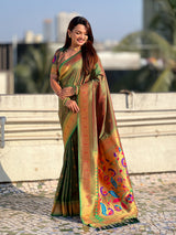 Mehendi Green Peacock Paithani Zari Woven Saree