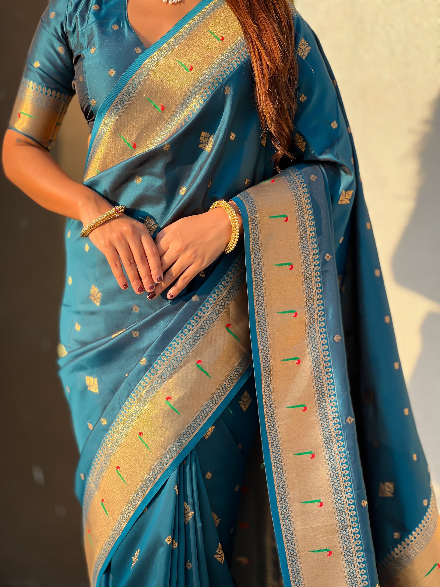 Denim Blue Peacock Paithani Zari Woven Saree