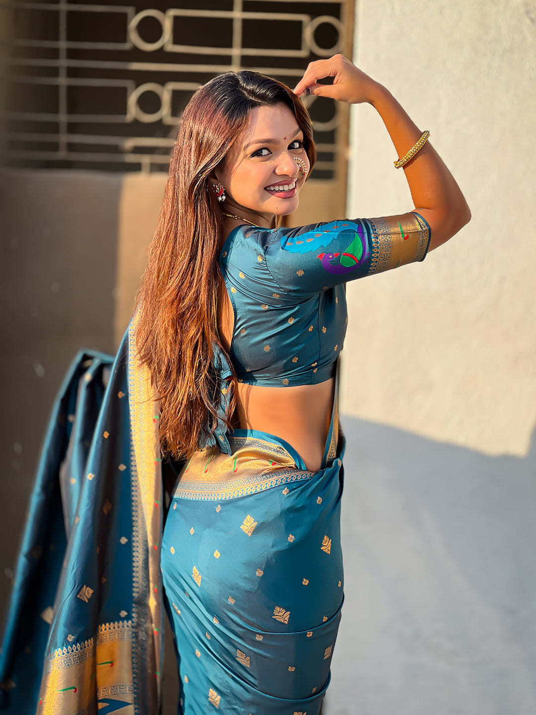 Denim Blue Peacock Paithani Zari Woven Saree