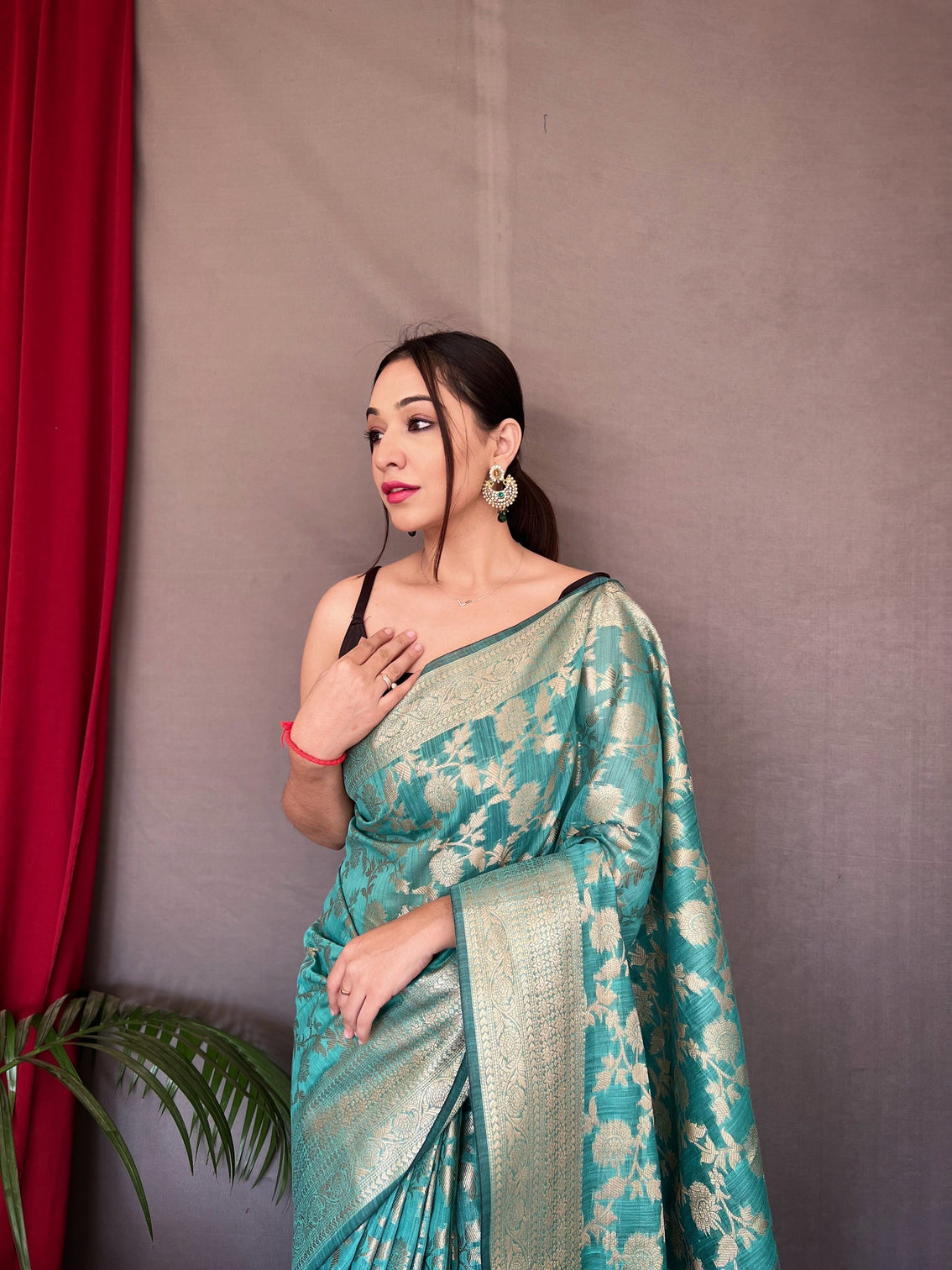 Sea Green Saree in Cotton Linen
