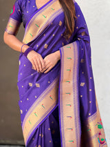Violet Peacock Paithani Zari Woven Saree