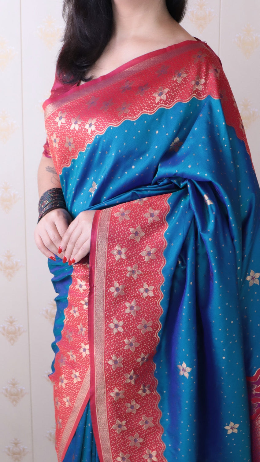 Blue soft silk banarasi wavy unique zari woven saree