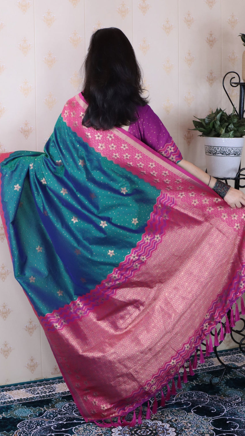 Green soft silk banarasi wavy unique zari woven saree