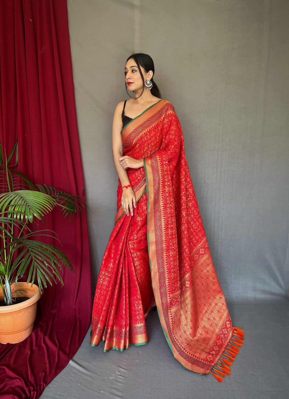 Red Saree in Rajkoti Patola Silk for women