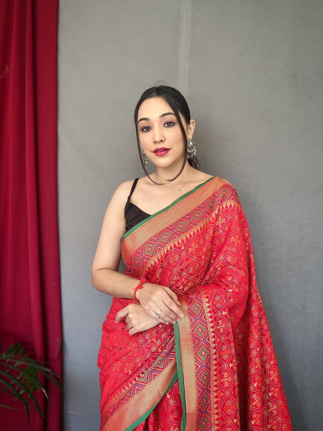Red Saree in Rajkoti Patola Silk for women