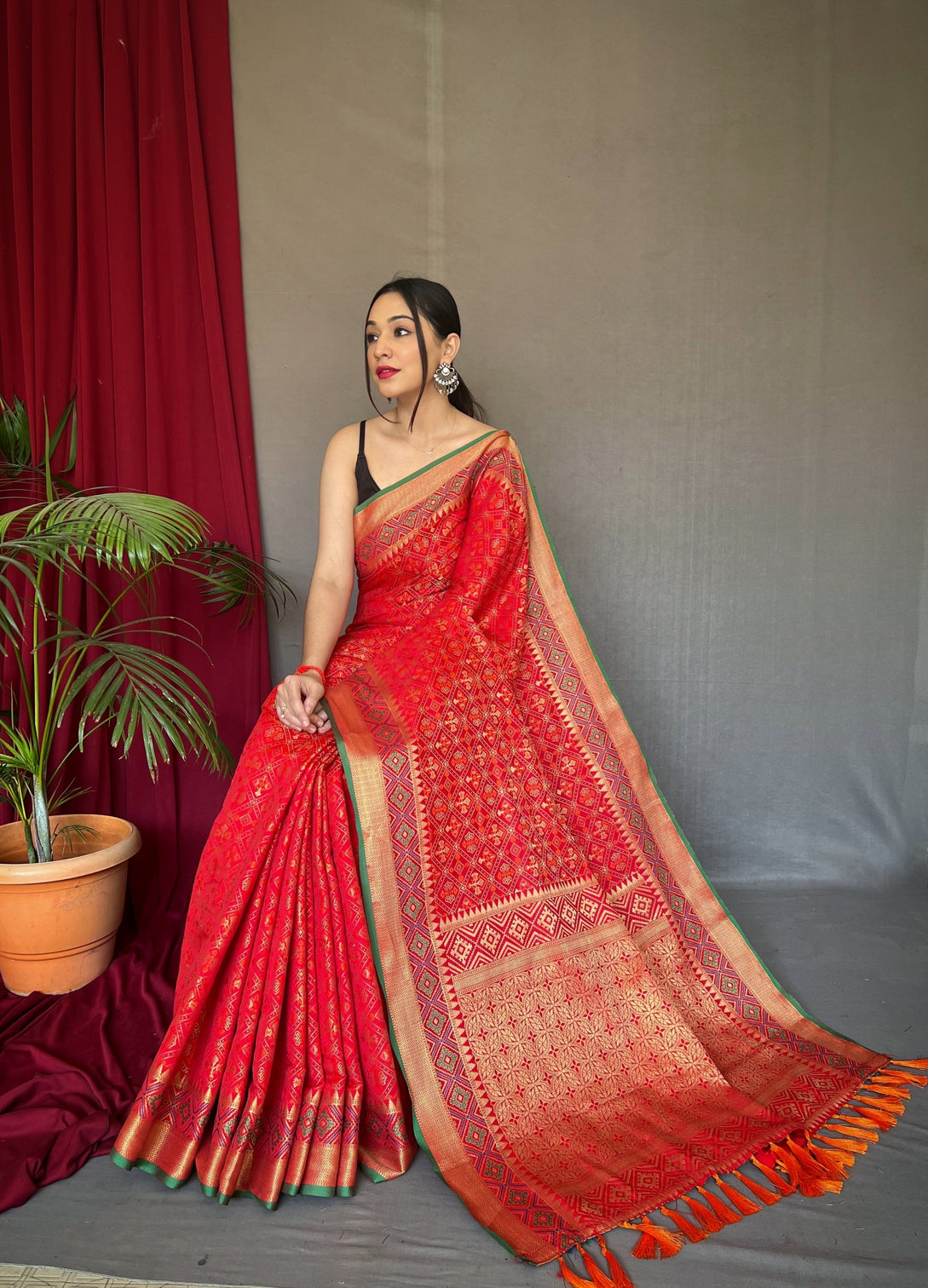 Red Saree in Rajkoti Patola Silk for women