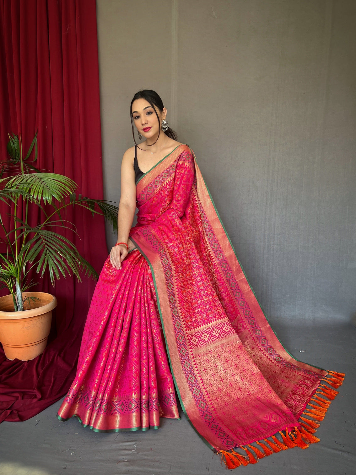 Pink Saree in Rajkoti Patola Silk