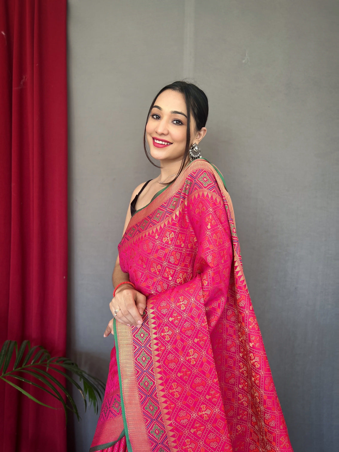 Pink Saree in Rajkoti Patola Silk