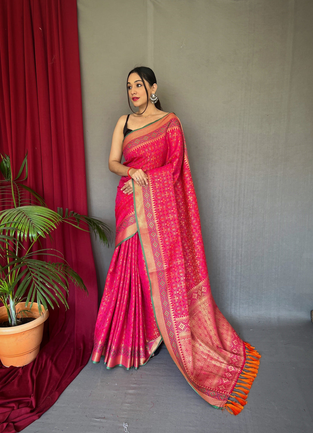 Pink Saree in Rajkoti Patola Silk