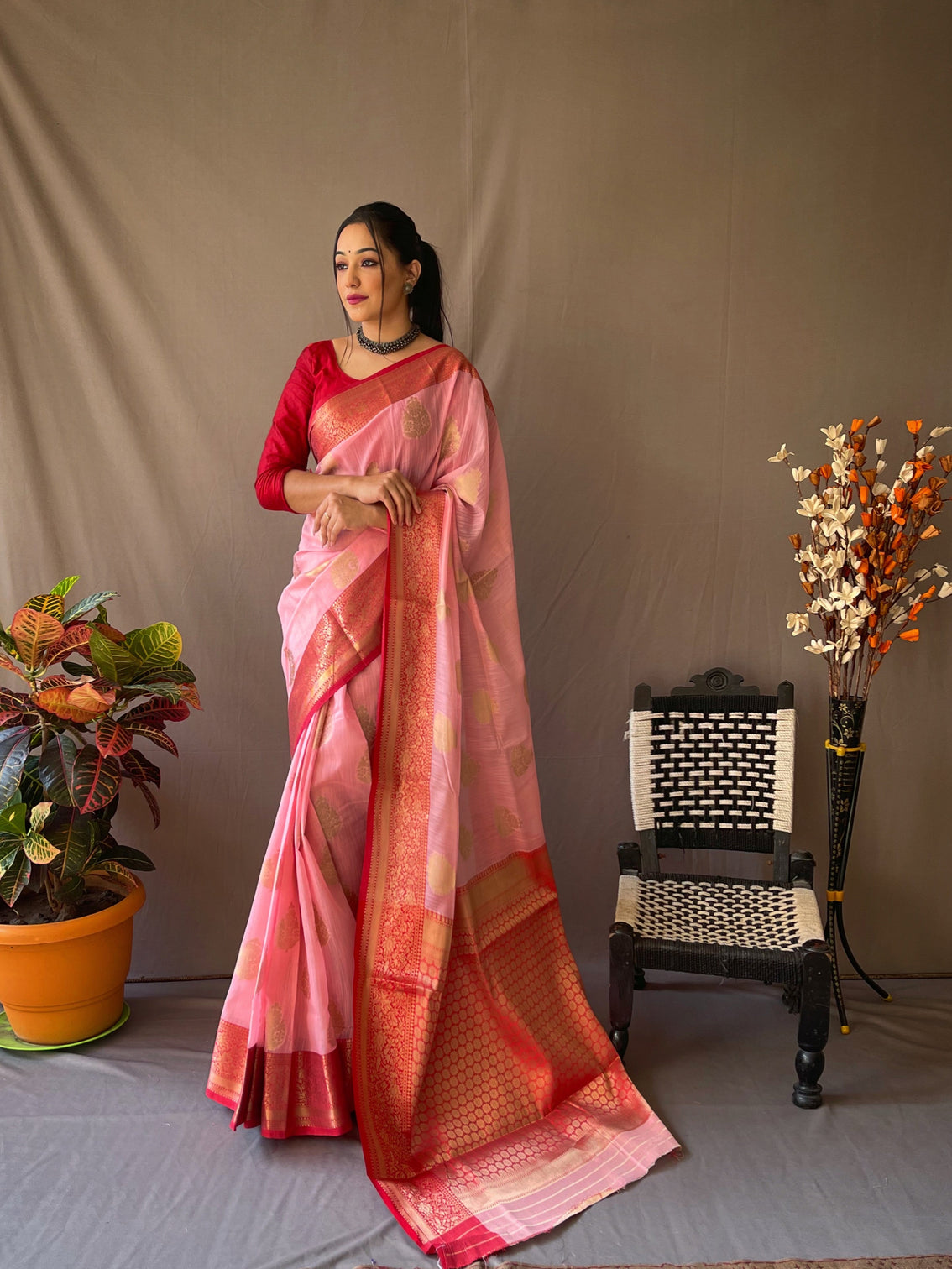 Pink Saree in Linen