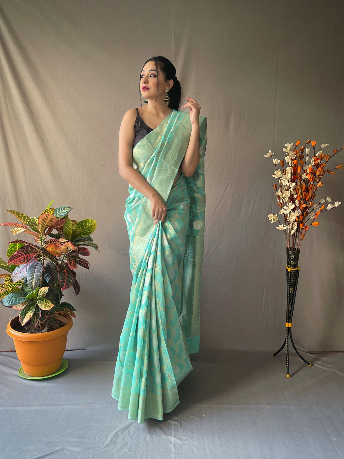 Sky Blue Saree in Linen Silk