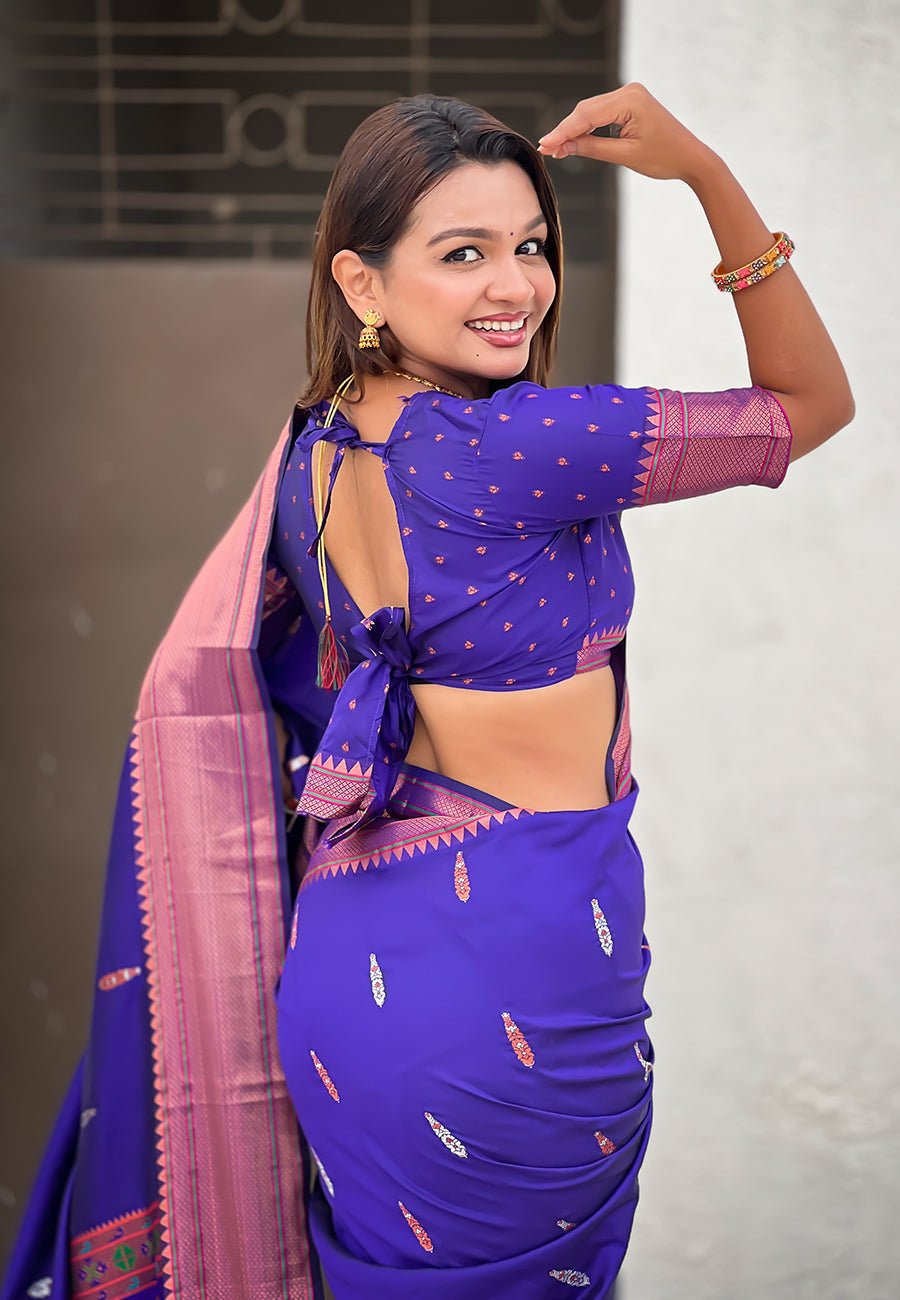 Violet dual zari woven yeola traditional paithani silk saree