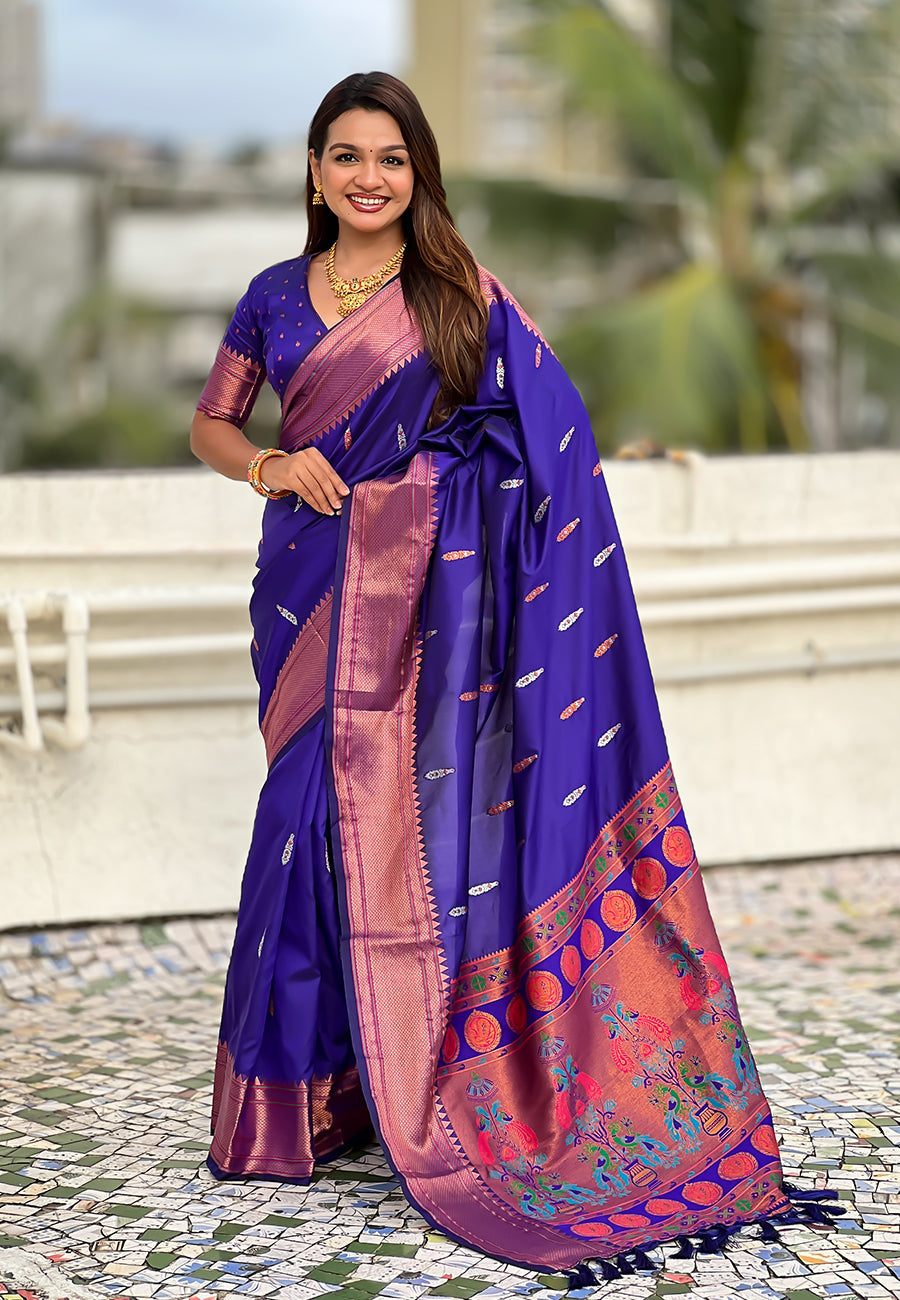 Violet dual zari woven yeola traditional paithani silk saree