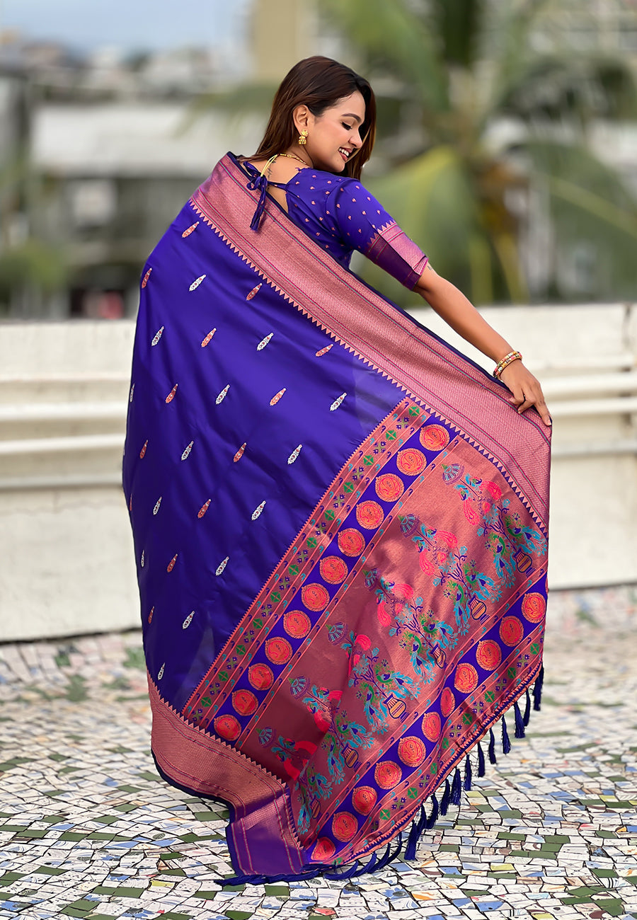 Violet dual zari woven yeola traditional paithani silk saree