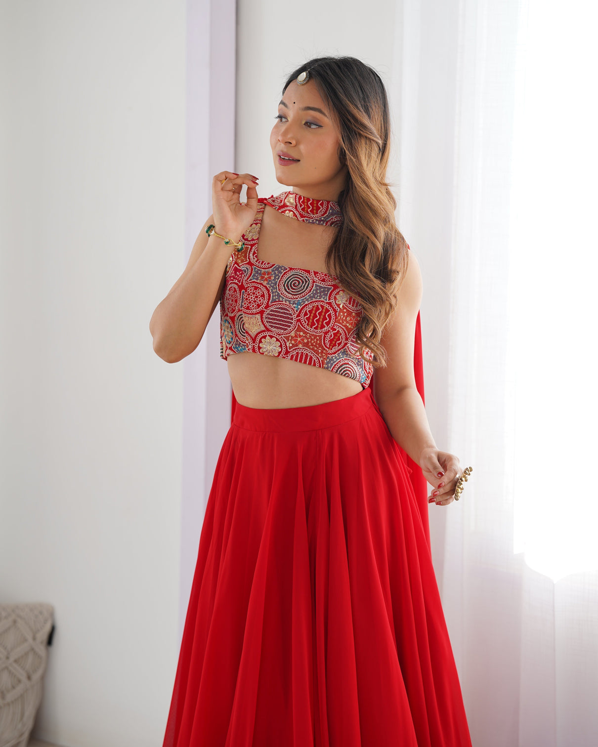 Radiant red pure soft fox georgette lehenga choli an ethereal blend of elegance festivity