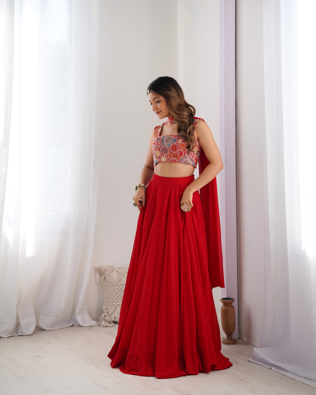 Radiant red pure soft fox georgette lehenga choli an ethereal blend of elegance festivity