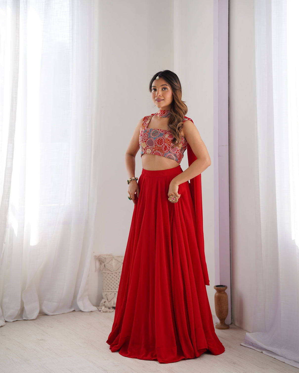 Radiant red pure soft fox georgette lehenga choli an ethereal blend of elegance festivity