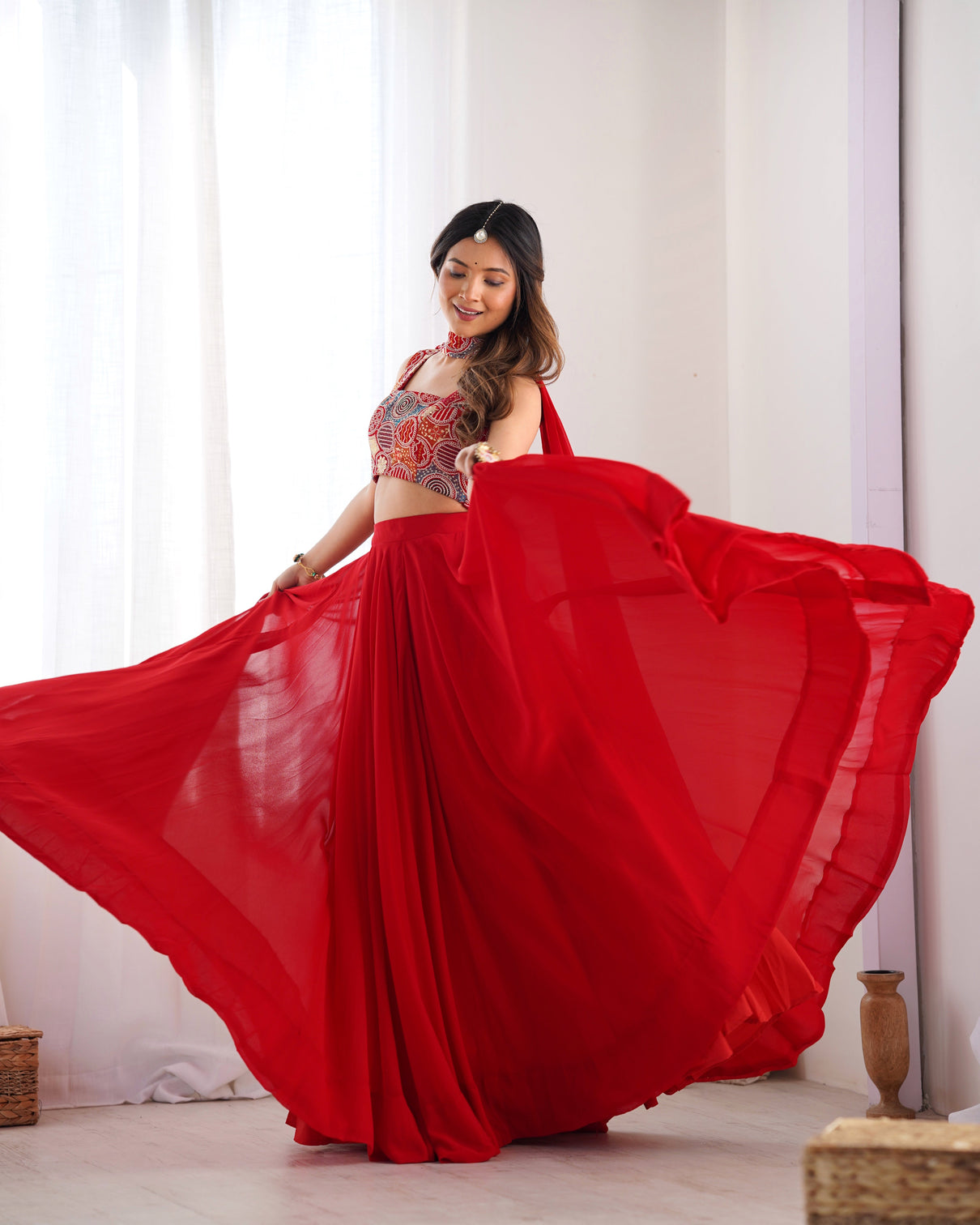 Radiant red pure soft fox georgette lehenga choli an ethereal blend of elegance festivity