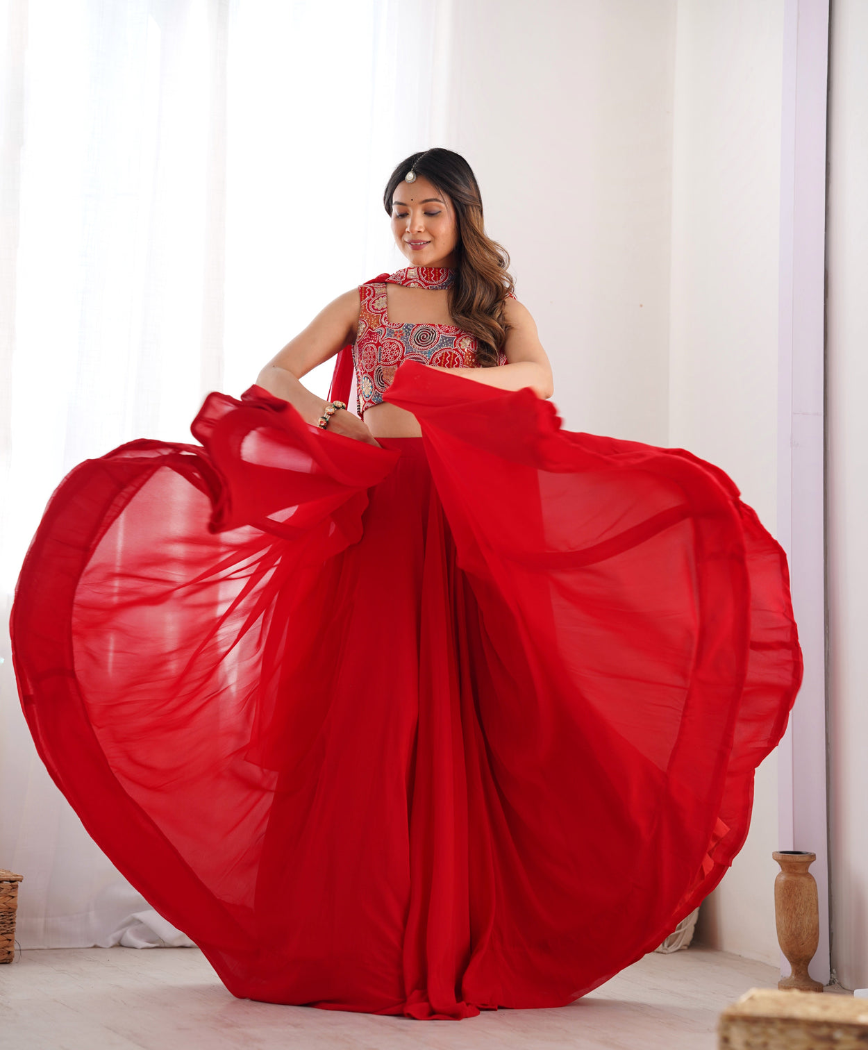 Radiant red pure soft fox georgette lehenga choli an ethereal blend of elegance festivity