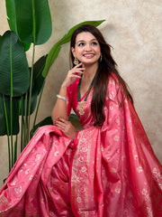 Baby Pink Banarasi Jaal Zari Woven Silk Saree
