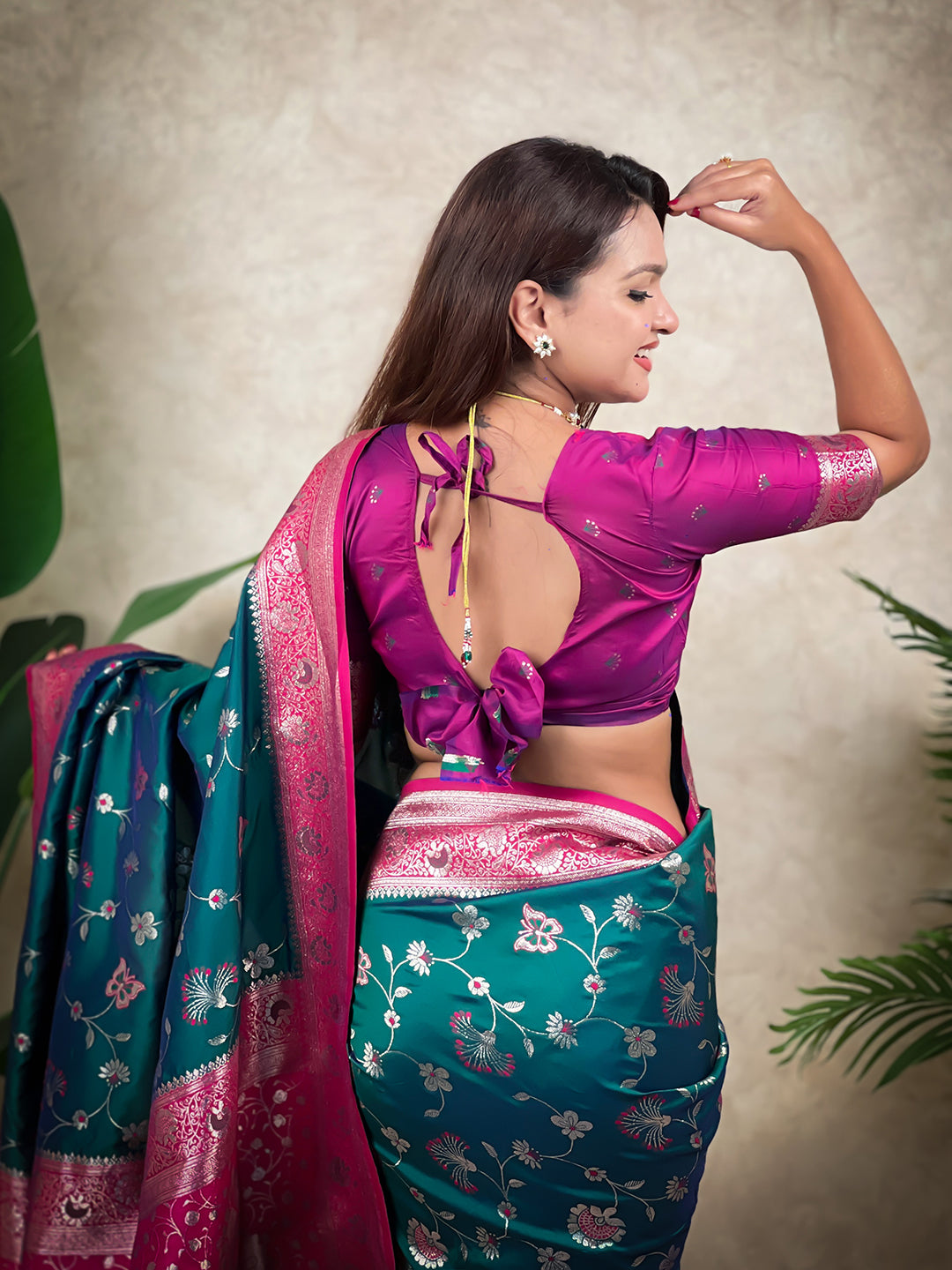 Green banarasi jaal zari woven silk saree