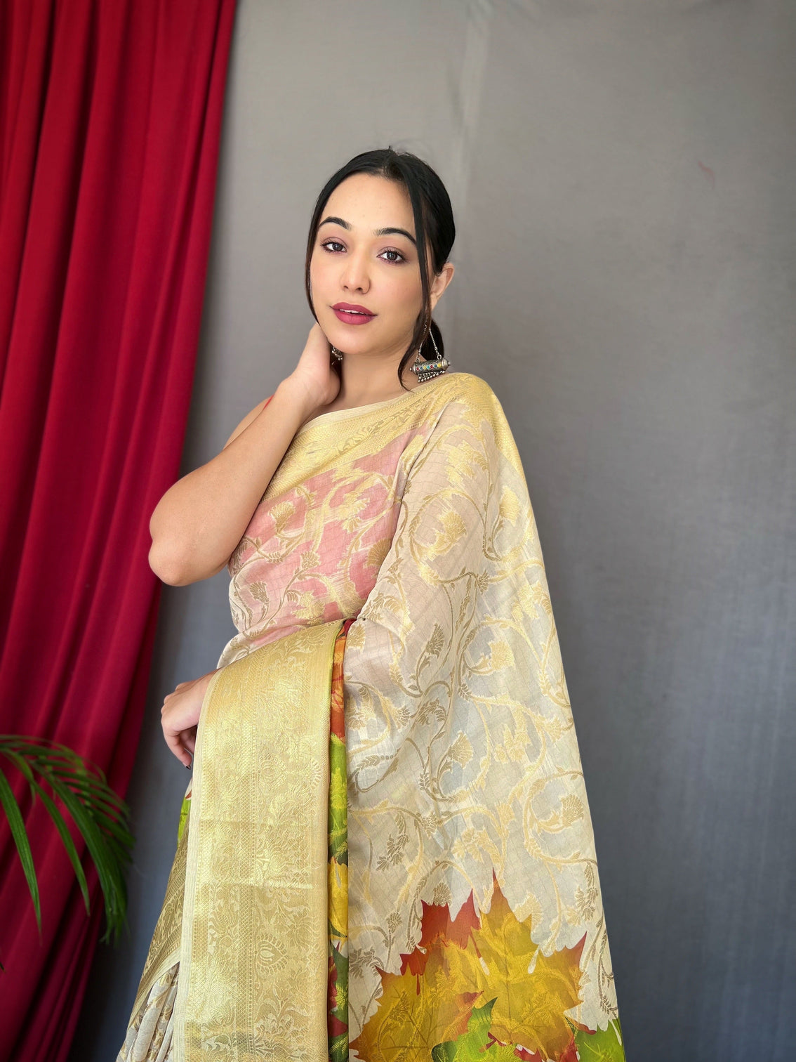 White Maple Saree in Anokhi Kora Muslin Silk Floral Print