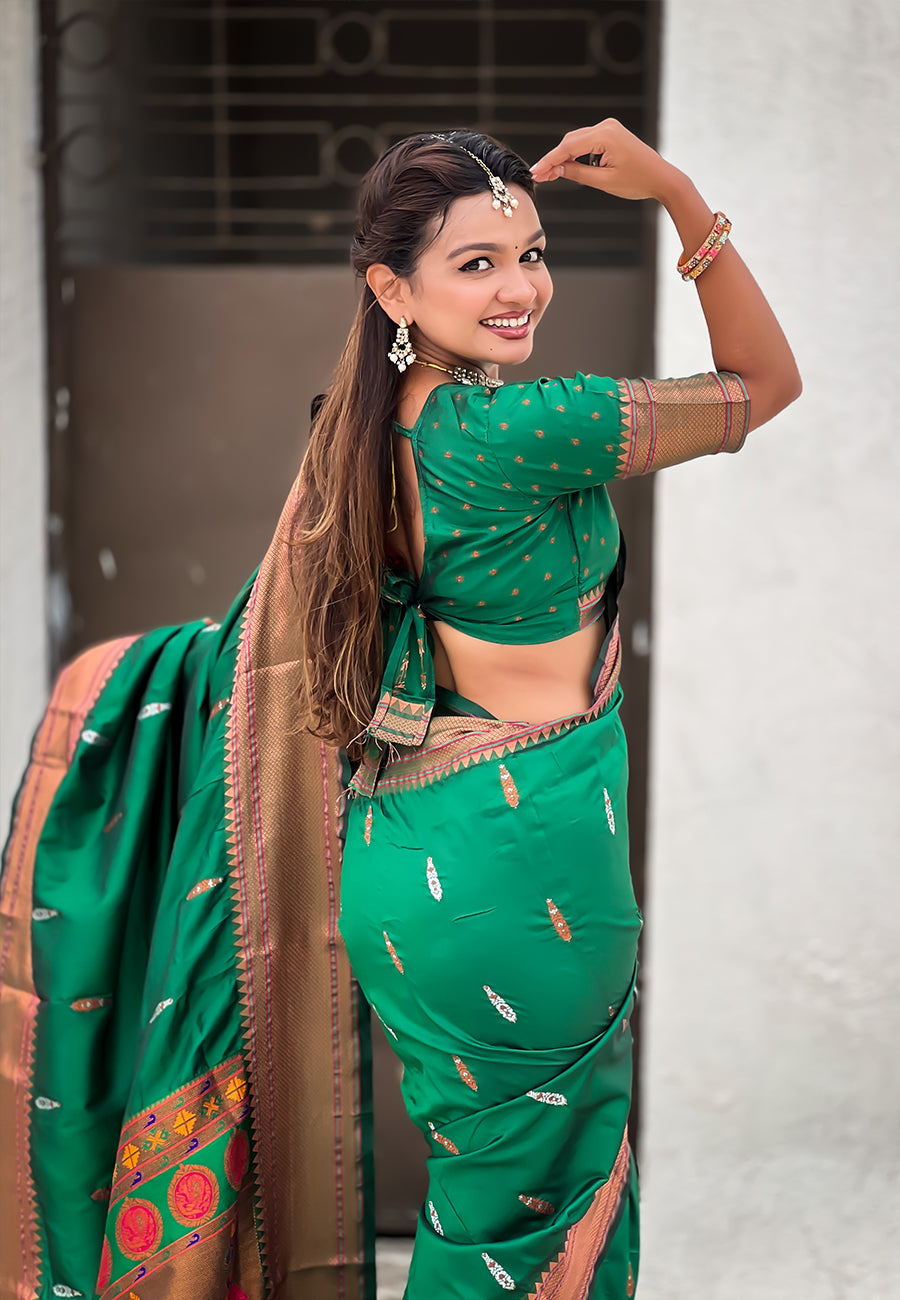 Green dual zari woven yeola traditional paithani silk saree