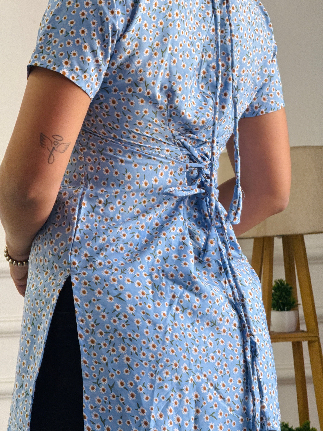 Soft blue ditsy floral multi wear tunic adjustable fit