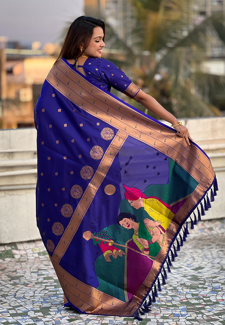 Violet zari woven gudi padwa special paithani silk saree