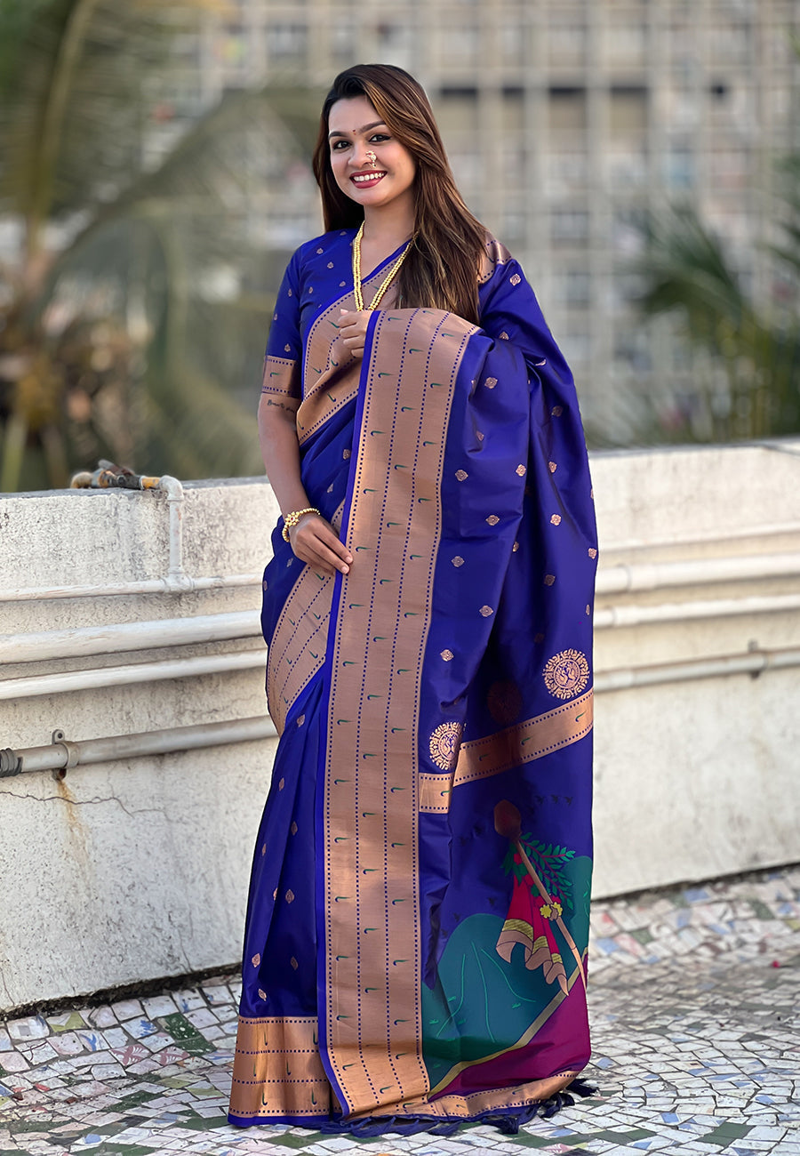 Violet zari woven gudi padwa special paithani silk saree