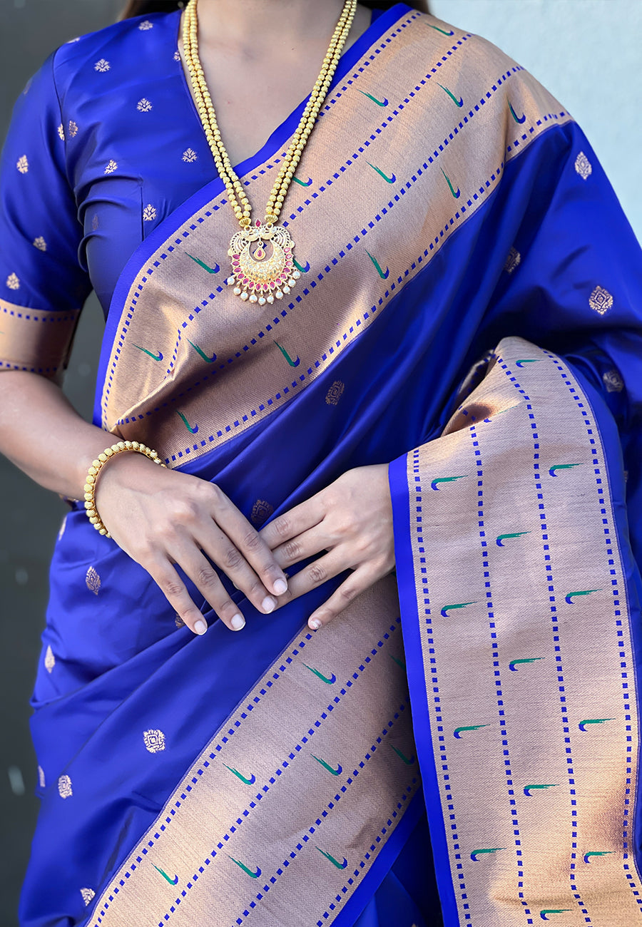 Violet zari woven gudi padwa special paithani silk saree